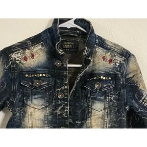 EIGHTH DISTRICT Kids Denim Jacket Distressed Blue Embellished Size S 9/10